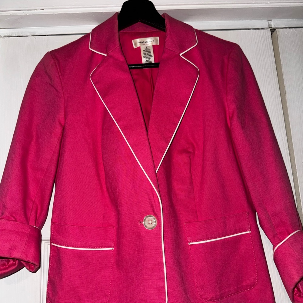 Isaac Mizrahi Fuchsia Blazer with White Piping